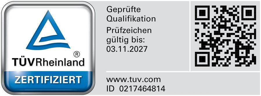 TÜV Rheinland Prüfzeichen: geprüfte Qualifikation, ID 0217464814